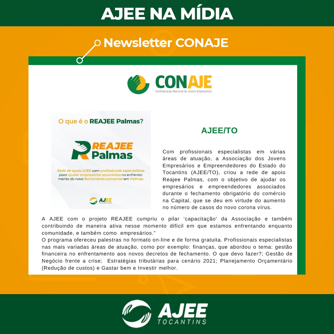 A AJEE é detaque na Newsletter de abril da CONAJE com o projeto REAJEE Palmas